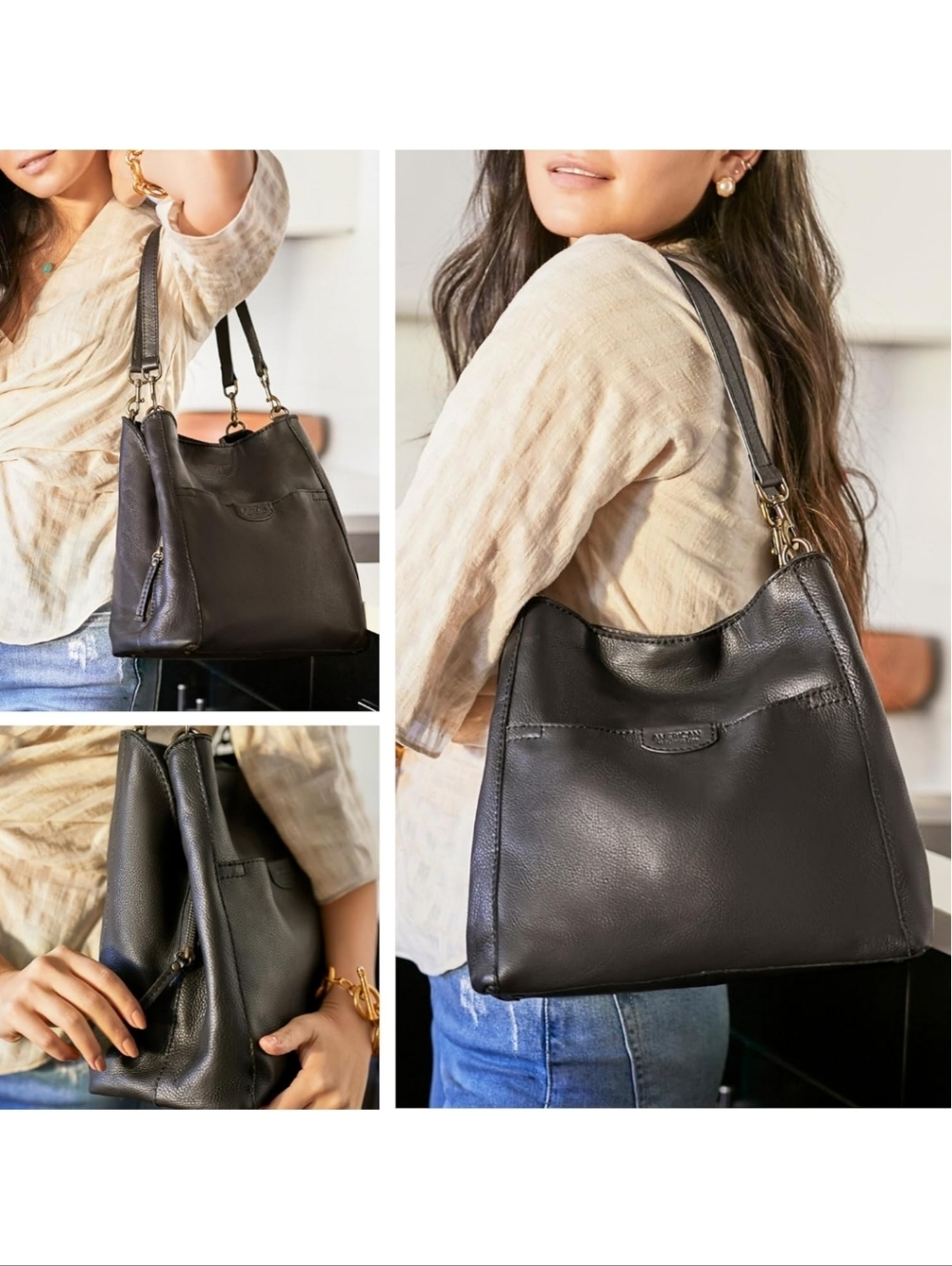 American Leather Co. Austin Triple Pocket Hobo Shoulder Bag